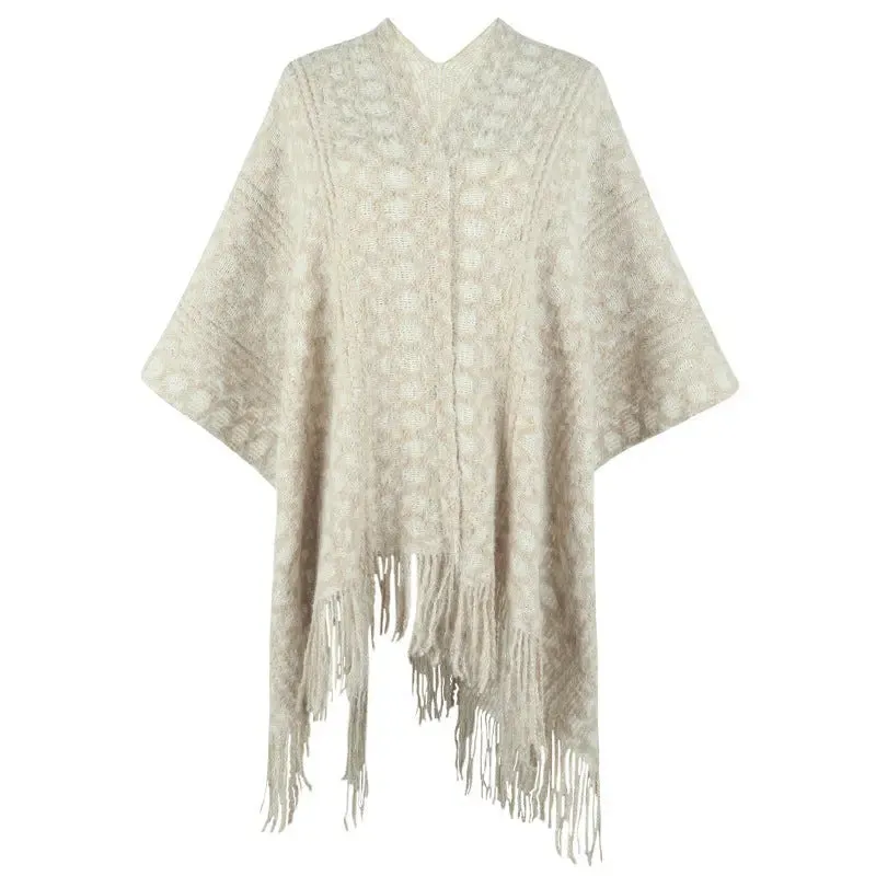 Knitted Tassel Cape Shawl Cardigan