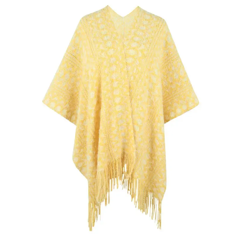 Knitted Tassel Cape Shawl Cardigan