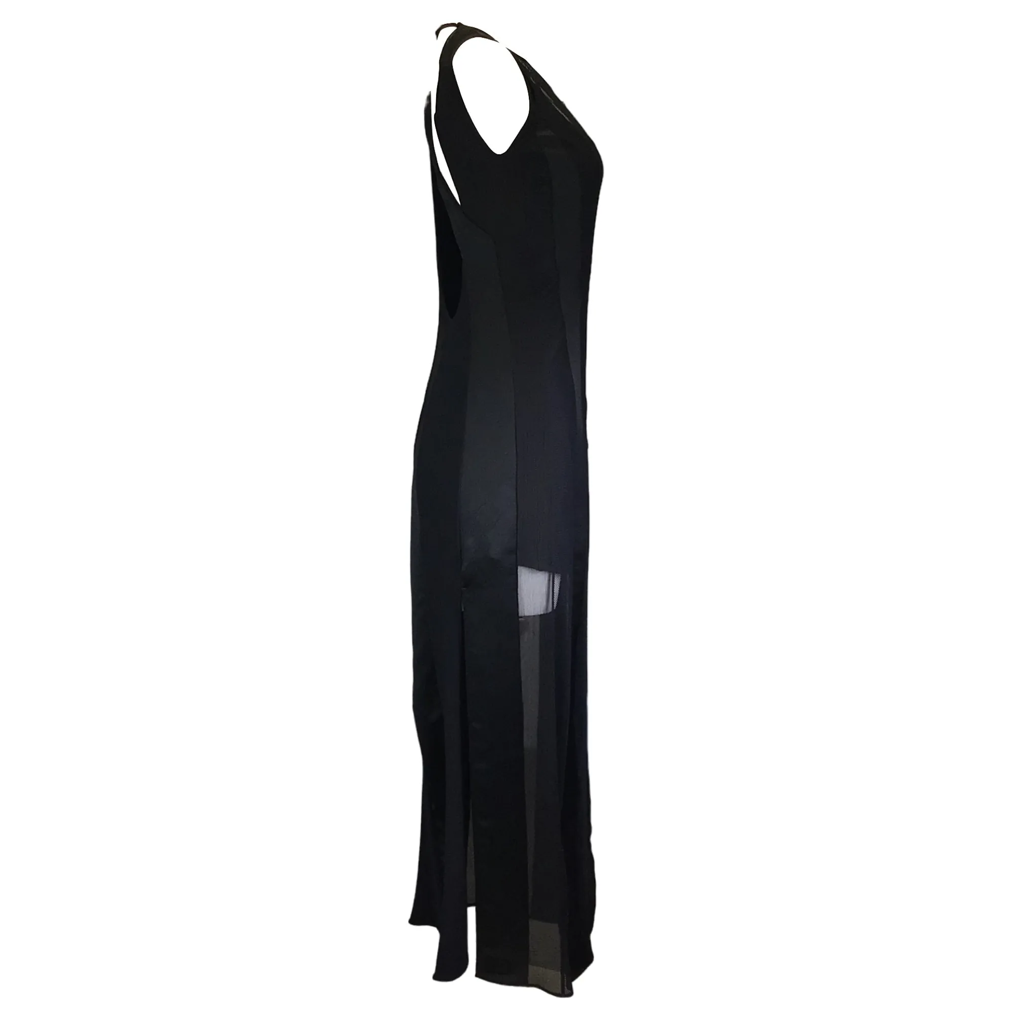 Koche Black Mesh Detail Sleeveless Long Nylon Dress