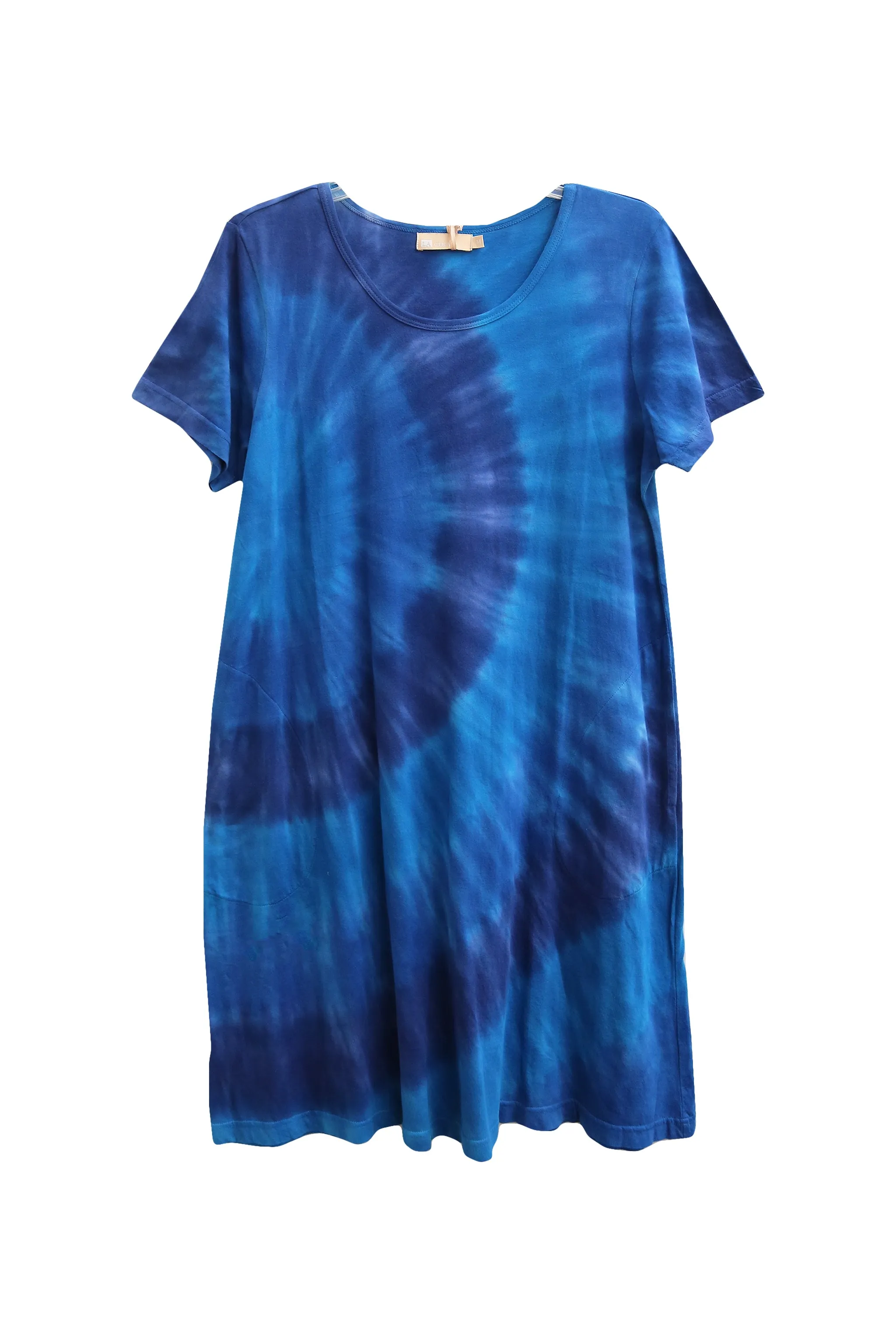 La Cera Cotton Knit Short Sleeve Denim Blue Tie-Dye Dress - Plus Size