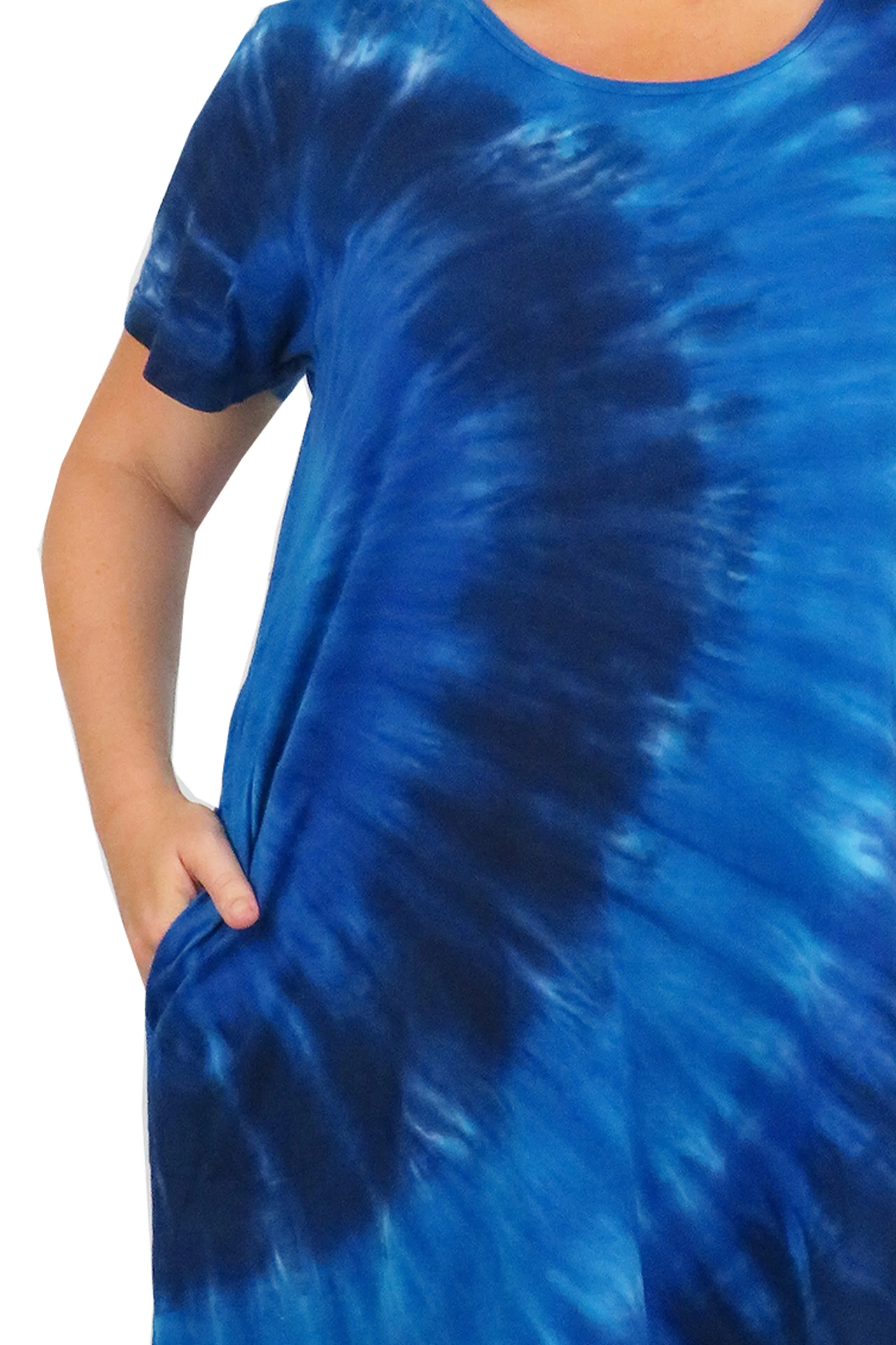 La Cera Cotton Knit Short Sleeve Denim Blue Tie-Dye Dress - Plus Size