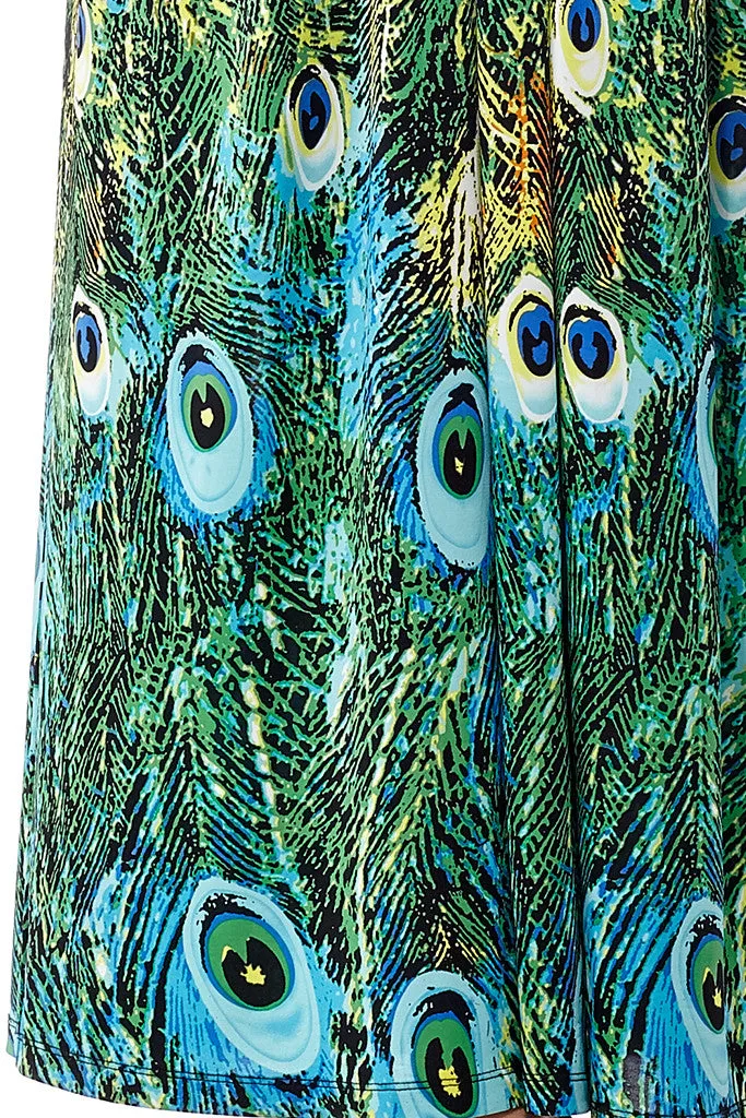 La Cera Peacock Printed Sleevless Maxi Dress