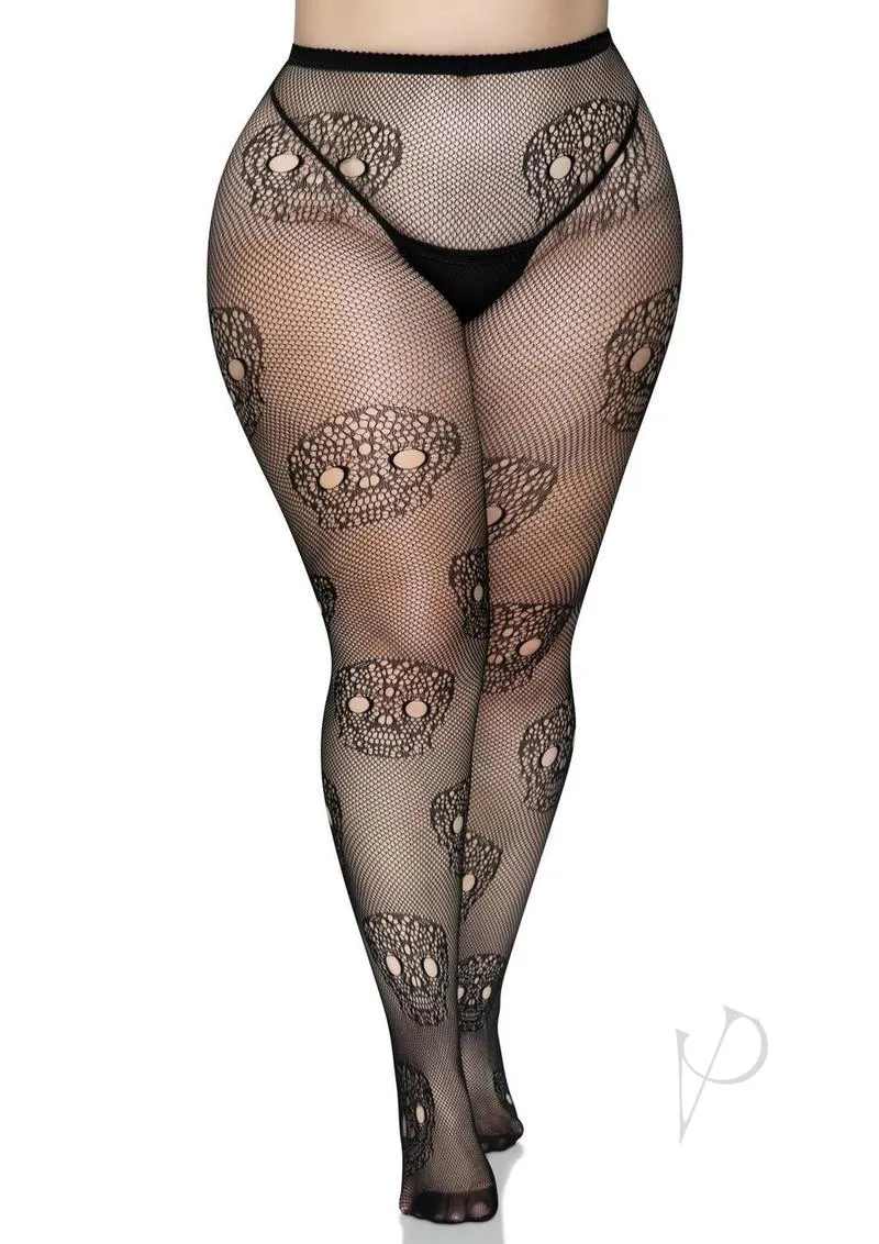 Lace Skull Fishnet Tights 1x/2x Black