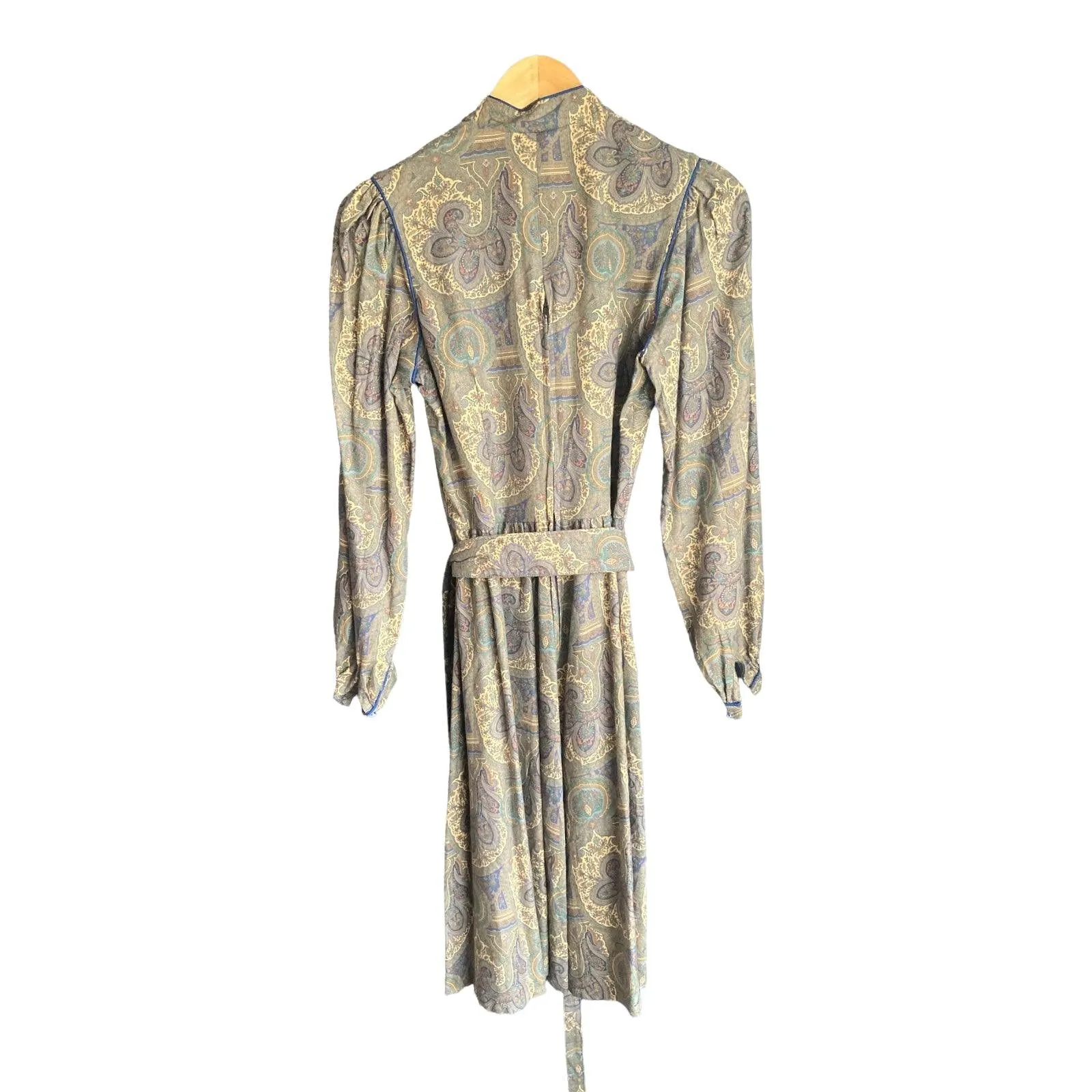 Liberty Brushed Cotton Khaki Patterned Long Sleeved Dress UK Size 10