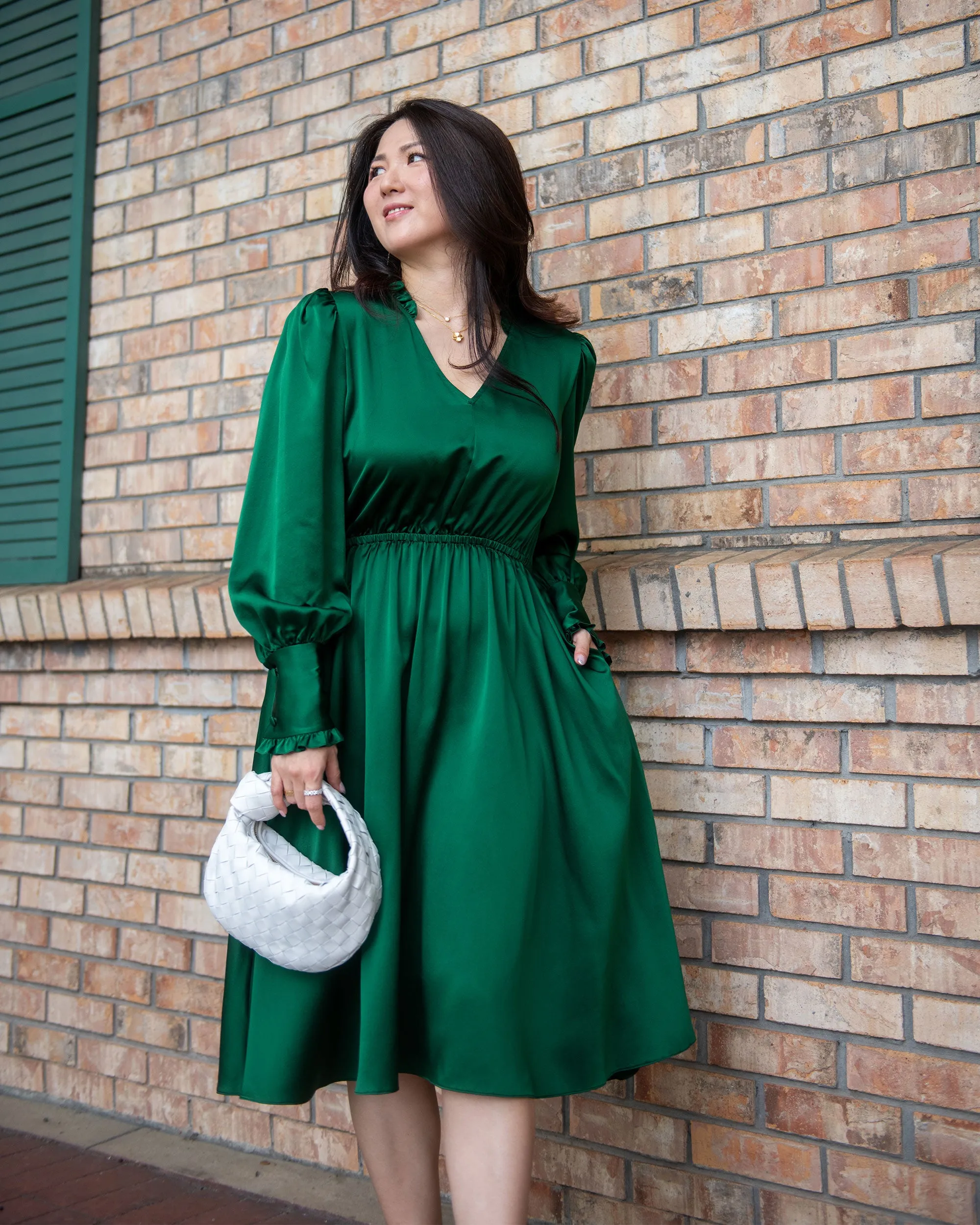 LILYSILK x CHARIS V Neck A line Midi Dress