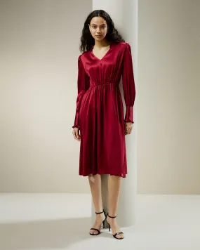 LILYSILK x CHARIS V Neck A line Midi Dress