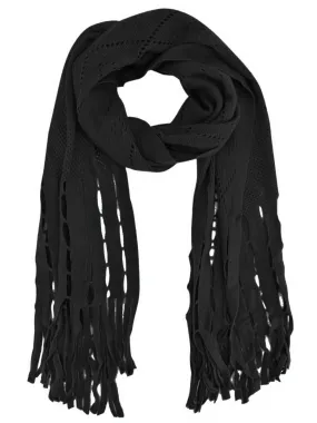 Long Fringy Diamond Pattern Knit Scarf