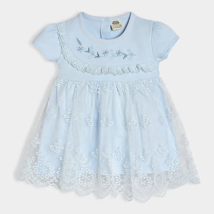 Luxe Frill Trimmed Dress with Headband Sky Blue