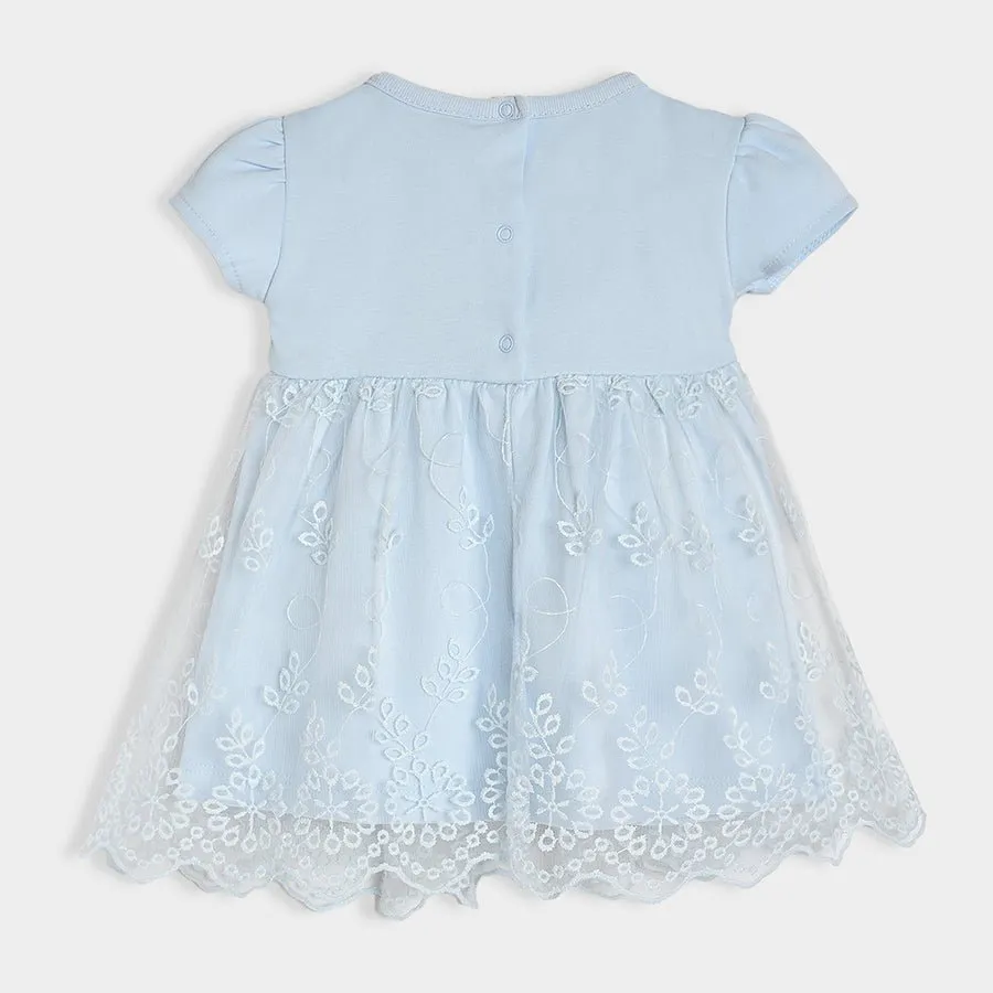 Luxe Frill Trimmed Dress with Headband Sky Blue