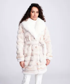 Luxurious Cream and Beige Ombre Faux Fur Coat