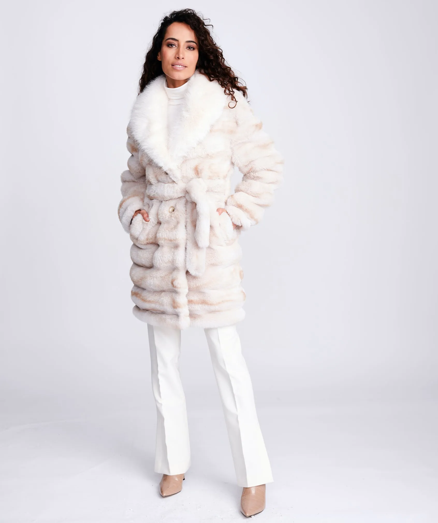 Luxurious Cream and Beige Ombre Faux Fur Coat