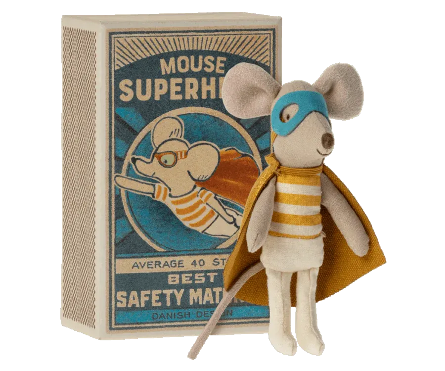 Maileg Mouse Superhero Little Brother In Matchbox