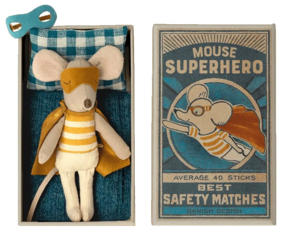 Maileg | Superhero Mouse, Little Brother in Matchbox