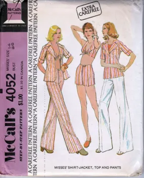 McCall's 4052 Vintage 1970's Sewing Pattern Ladies Summer Halter Top Shirt Jacket Pants Shorts