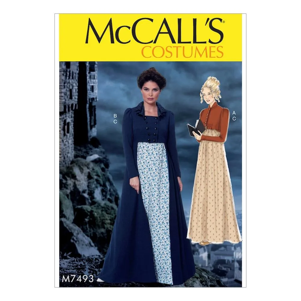 McCall's Pattern M7493 Cropped Jacket, Floor-Length Coat and A-Line, Square-Neck Dress