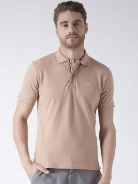 Men Beige Solid Polo Collar T-Shirt