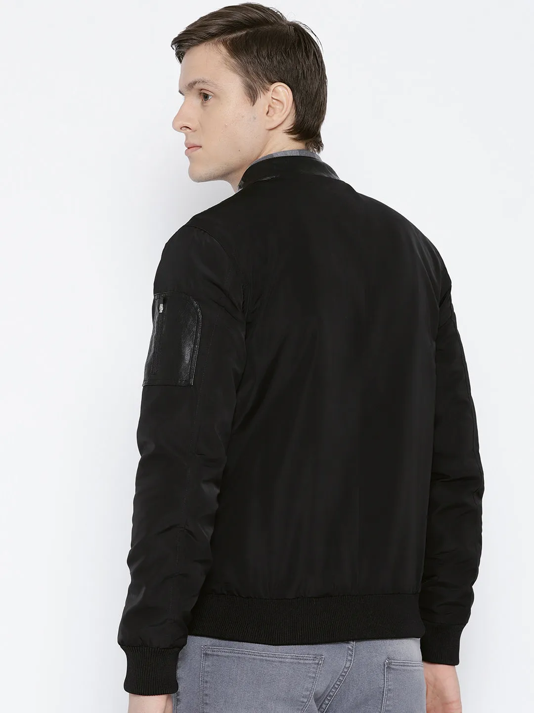 Men Black Solid Open Front Jacket