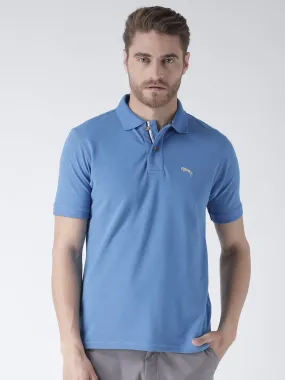 Men Blue Solid Polo Collar T-Shirt