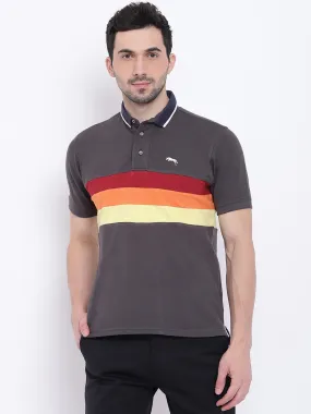 Men Casual Solid Charcoal Polo Collar T-Shirt