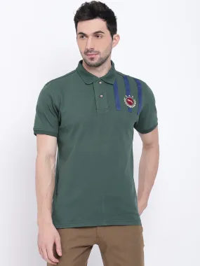 Men Casual Solid Green Polo Collar T-Shirt