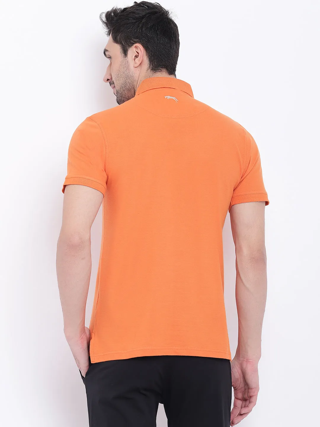 Men Casual Solid Orange Polo Collar T-Shirt