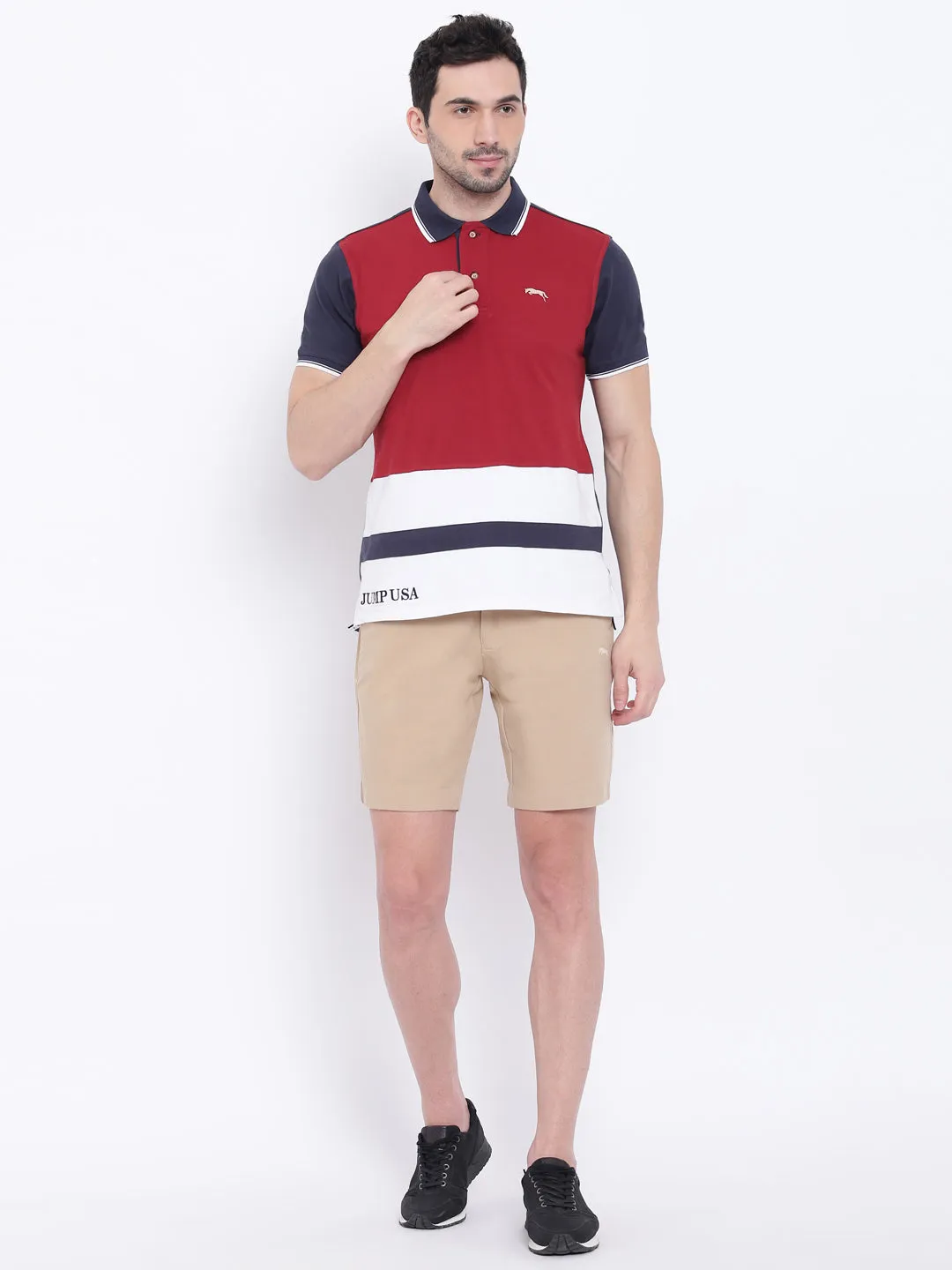 Men Casual Solid Red Polo Collar T-Shirt