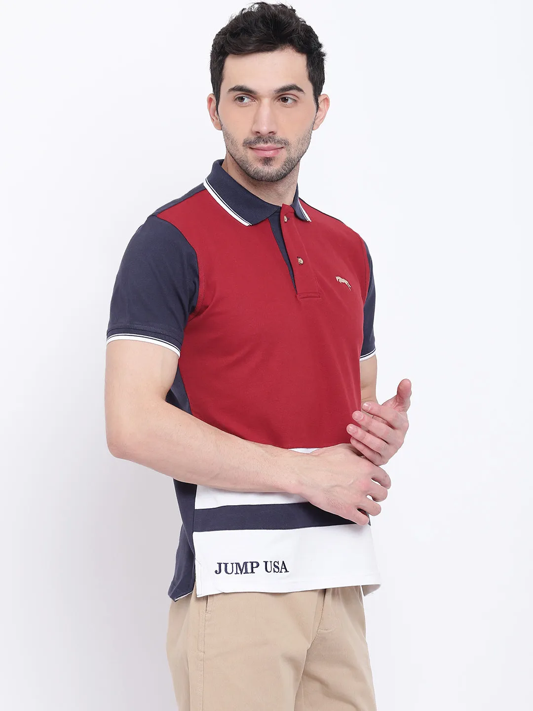 Men Casual Solid Red Polo Collar T-Shirt