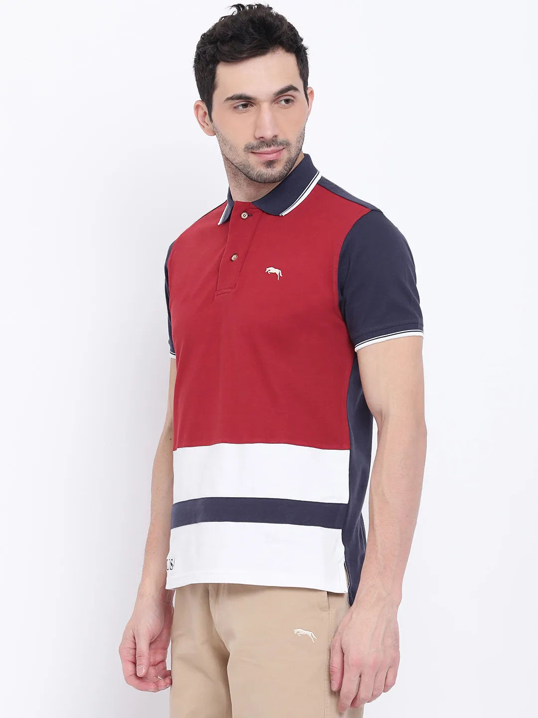 Men Casual Solid Red Polo Collar T-Shirt