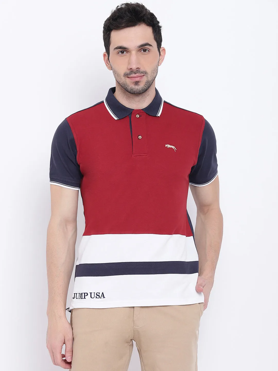 Men Casual Solid Red Polo Collar T-Shirt