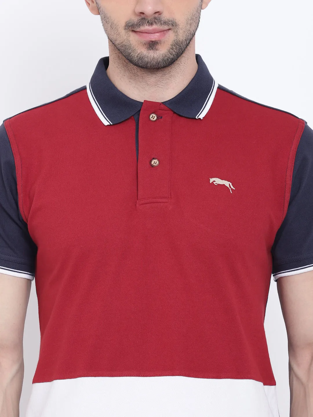 Men Casual Solid Red Polo Collar T-Shirt