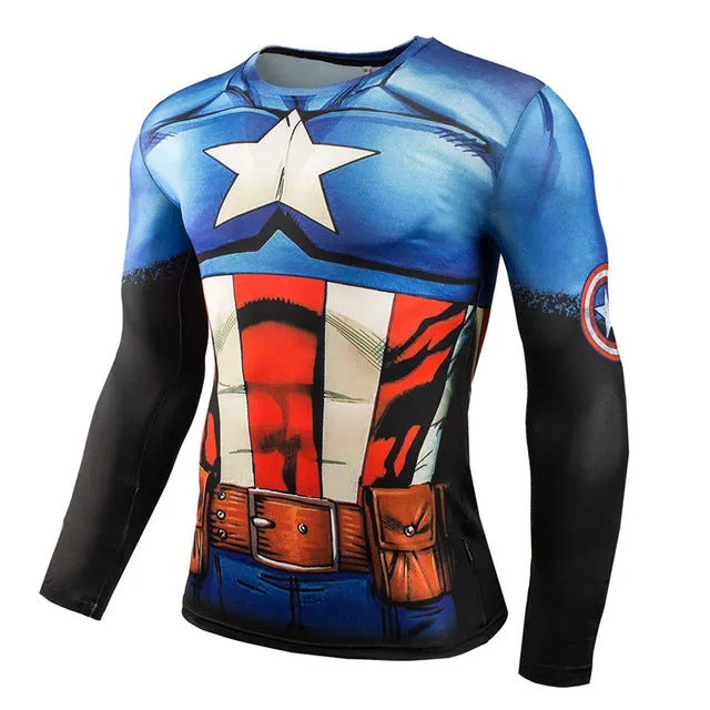 Men Crossfit Long Sleeve Compression Shirt 3D Anime Superhero Superman Captain America T Shirt Tights Fitness Men Tops & Tees