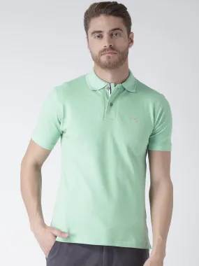 Men Green Solid Polo Collar T-Shirt