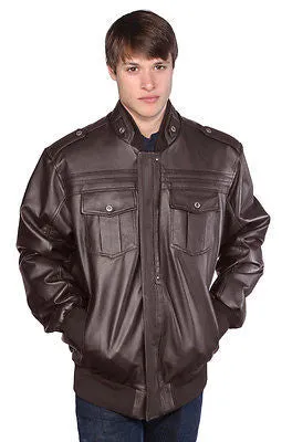 MEN'S BOMBER LEATHER JACKET WITH FUR ZIPOUT LINNING INSIDE NAPPA LEATHER BROWN