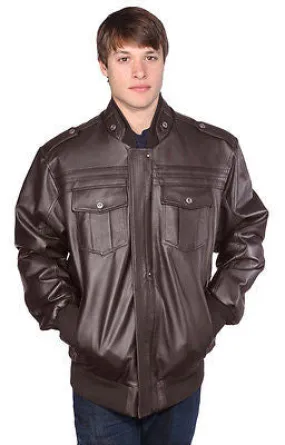 MEN'S BOMBER LEATHER JACKET WITH FUR ZIPOUT LINNING INSIDE NAPPA LEATHER BROWN