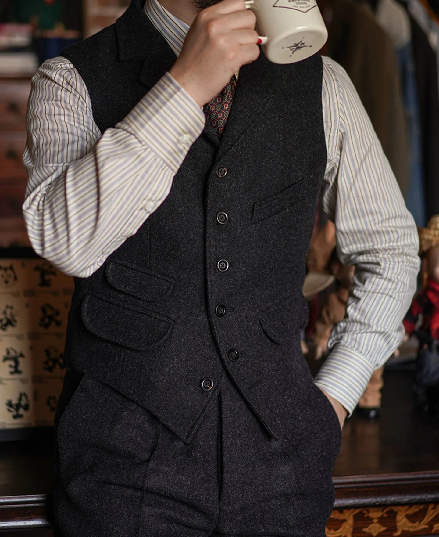 Men's Charcoal Tweed Vest