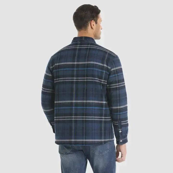 Men's Flannel Shirt Jacket Long Sleeve Quilted Lined Plaid Coat Button Down Thick Outwear for Winter