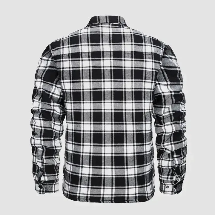 Men's Flannel Shirt Jacket Long Sleeve Quilted Lined Plaid Coat Button Down Thick Outwear for Winter