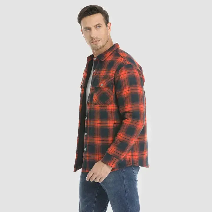 Men's Flannel Shirt Jacket Long Sleeve Quilted Lined Plaid Coat Button Down Thick Outwear for Winter