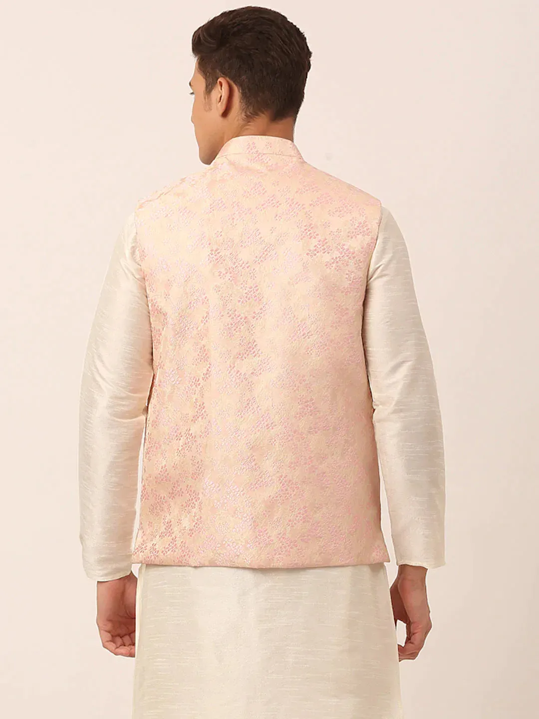 Men'S Pink Floral Design Nehru Jacket.