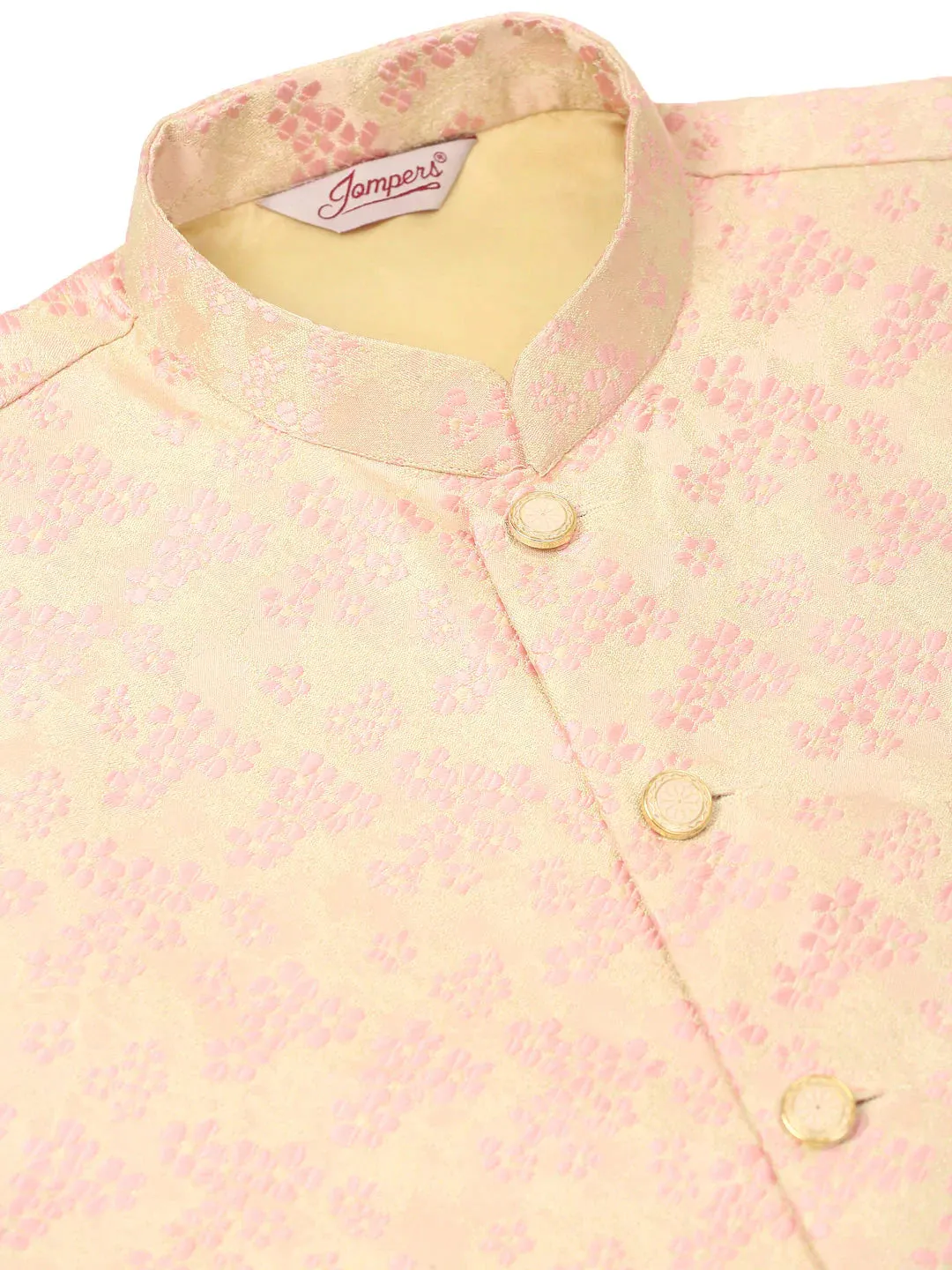 Men'S Pink Floral Design Nehru Jacket.