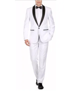 Mens Slim Fit 1 Button Shawl Tuxedo in White