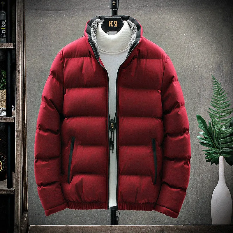 Men's Thick Trendy Sports Jacket Cotton Casual Warm Fur Collar Down Cotton Quilted Jacket