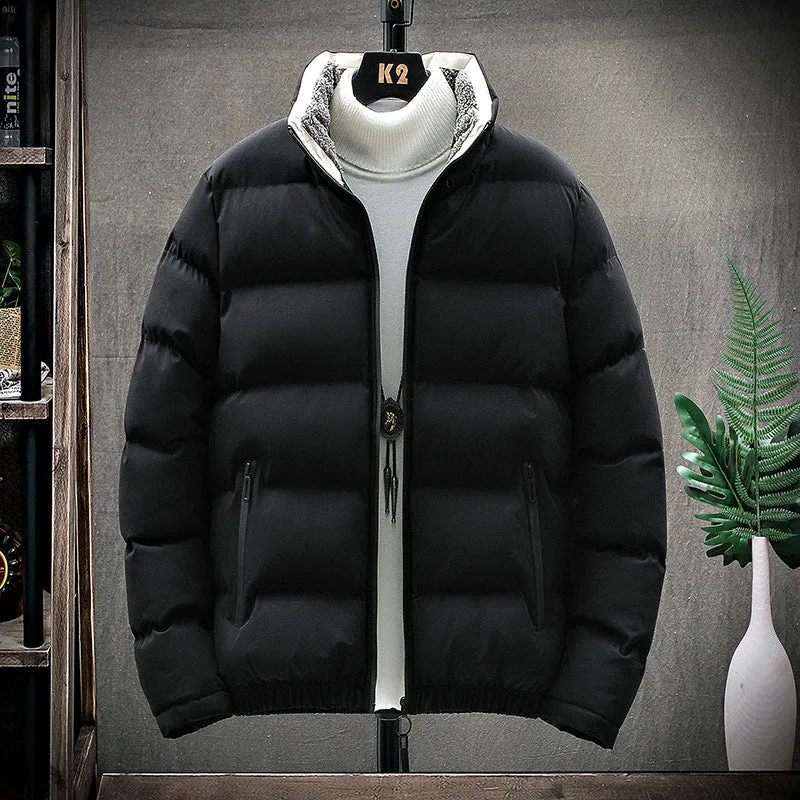 Men's Thick Trendy Sports Jacket Cotton Casual Warm Fur Collar Down Cotton Quilted Jacket