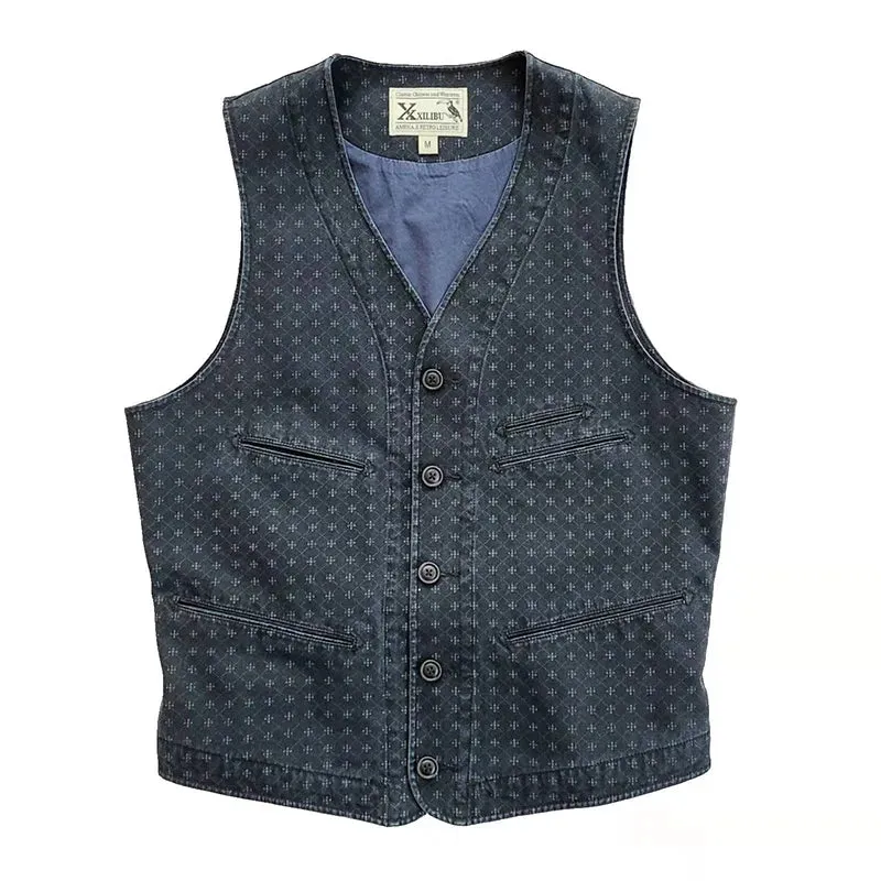 Men's V-neck Cotton Safari Vest - Vintage Sleeveless Jacket