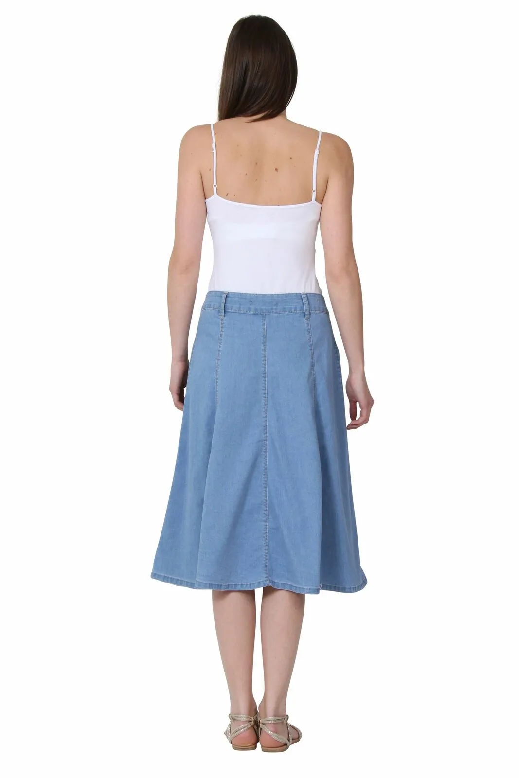 Mid-length Denim A-line Lightwash Skirt - Size 8 only