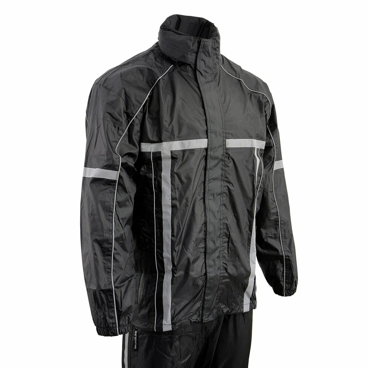 Milwaukee Leather MPM9510 Men's Black Water-Resistant Motorcycle Rain Suit with Hi Vis Reflective Tape