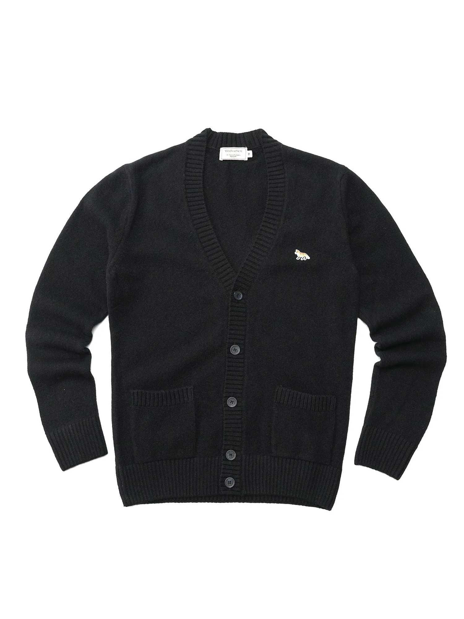 M_LAMBSWOOL CARDIGAN PROFILE FOX PATCH_BLACK