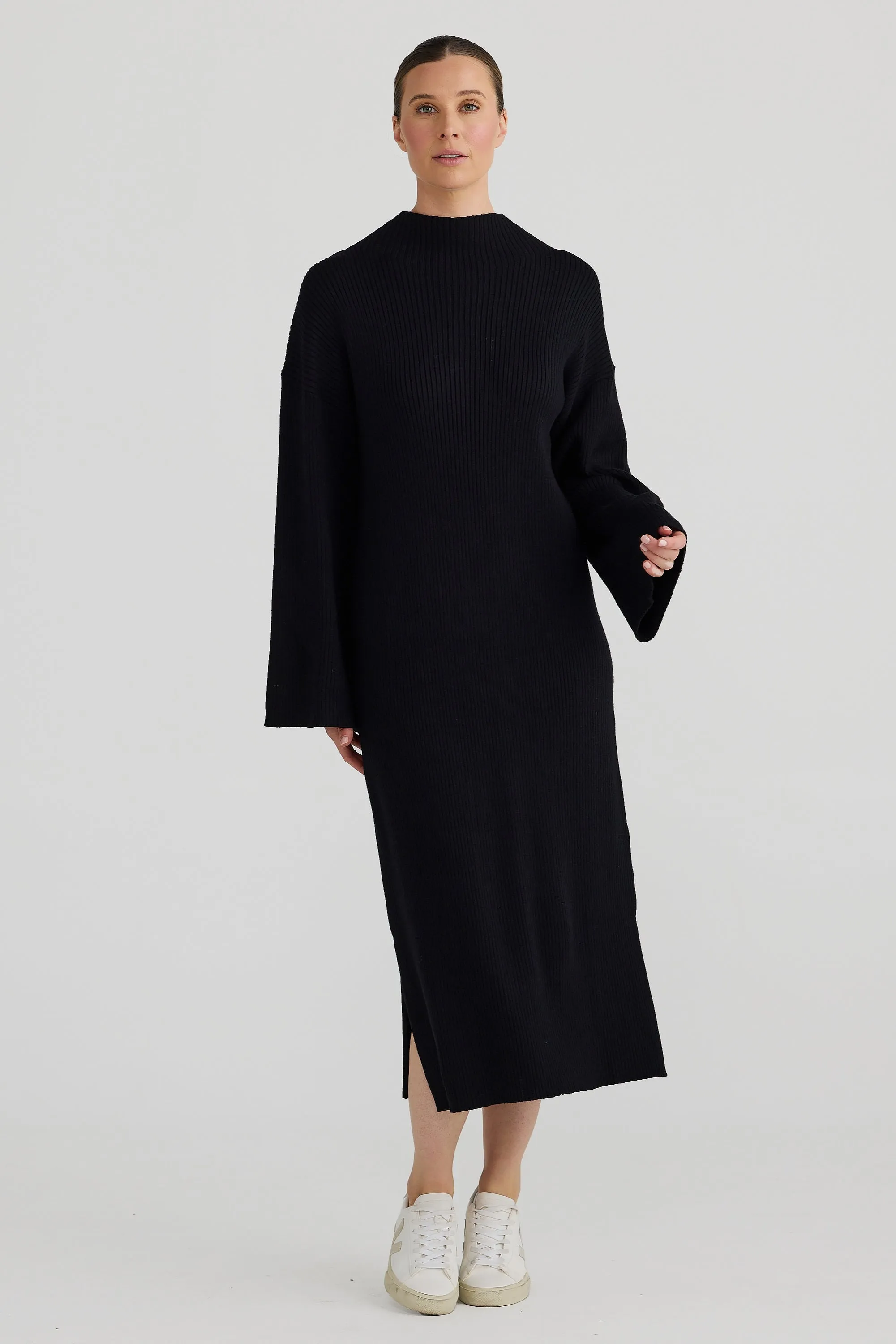 Mock Neck Dress - Black