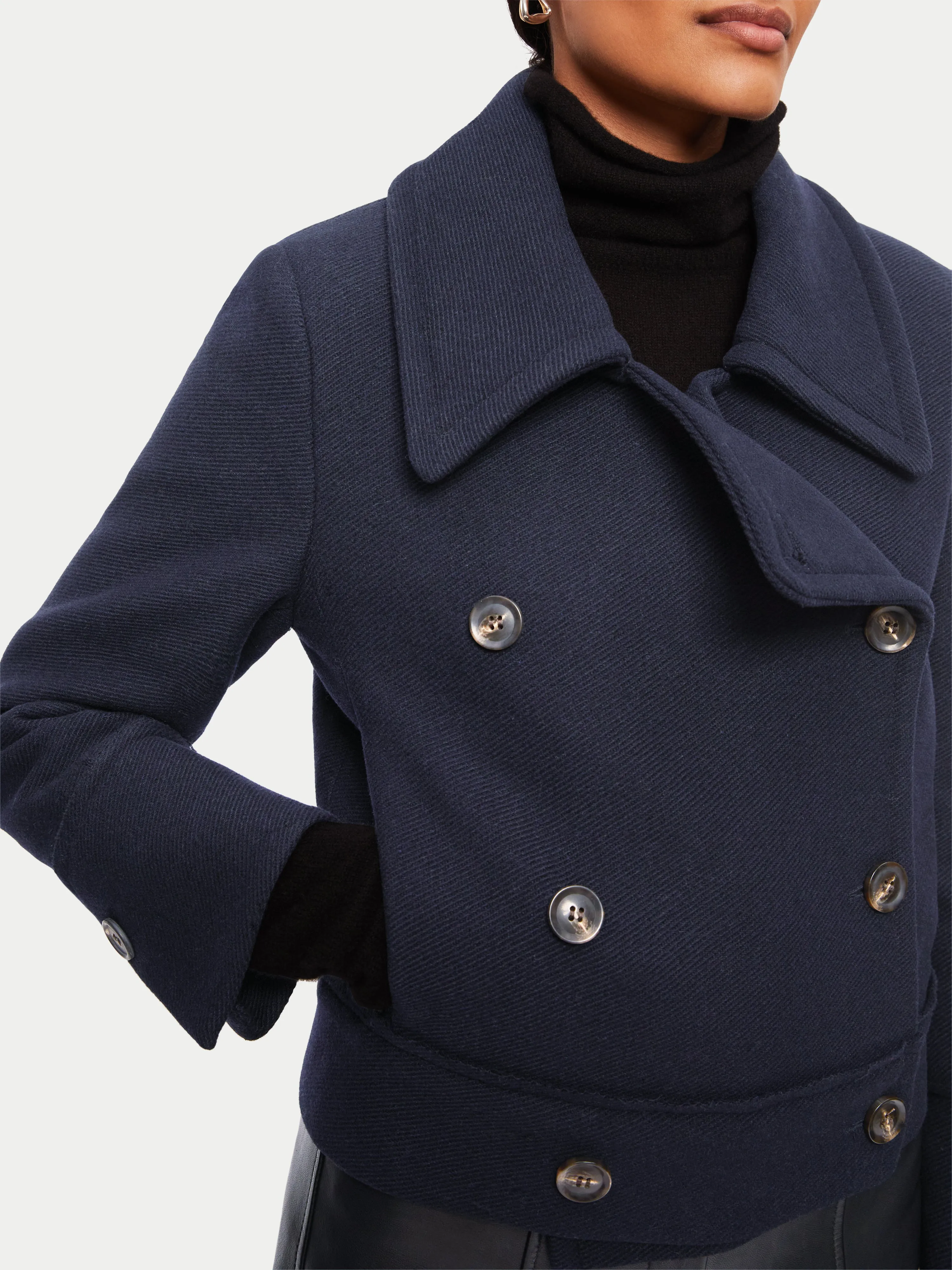 Modern Twill Pea Coat | Navy