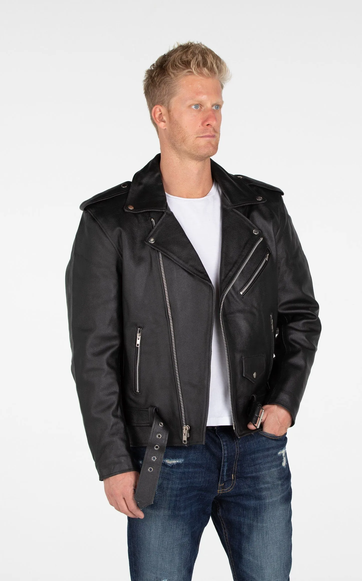 MotoArt Men's Classic Cruiser V1 Biker Genuine Leather Jacket